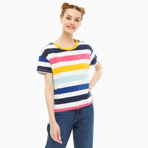 Tommy Hilfiger dámské barevné pruhované cropp tričko - S (902)